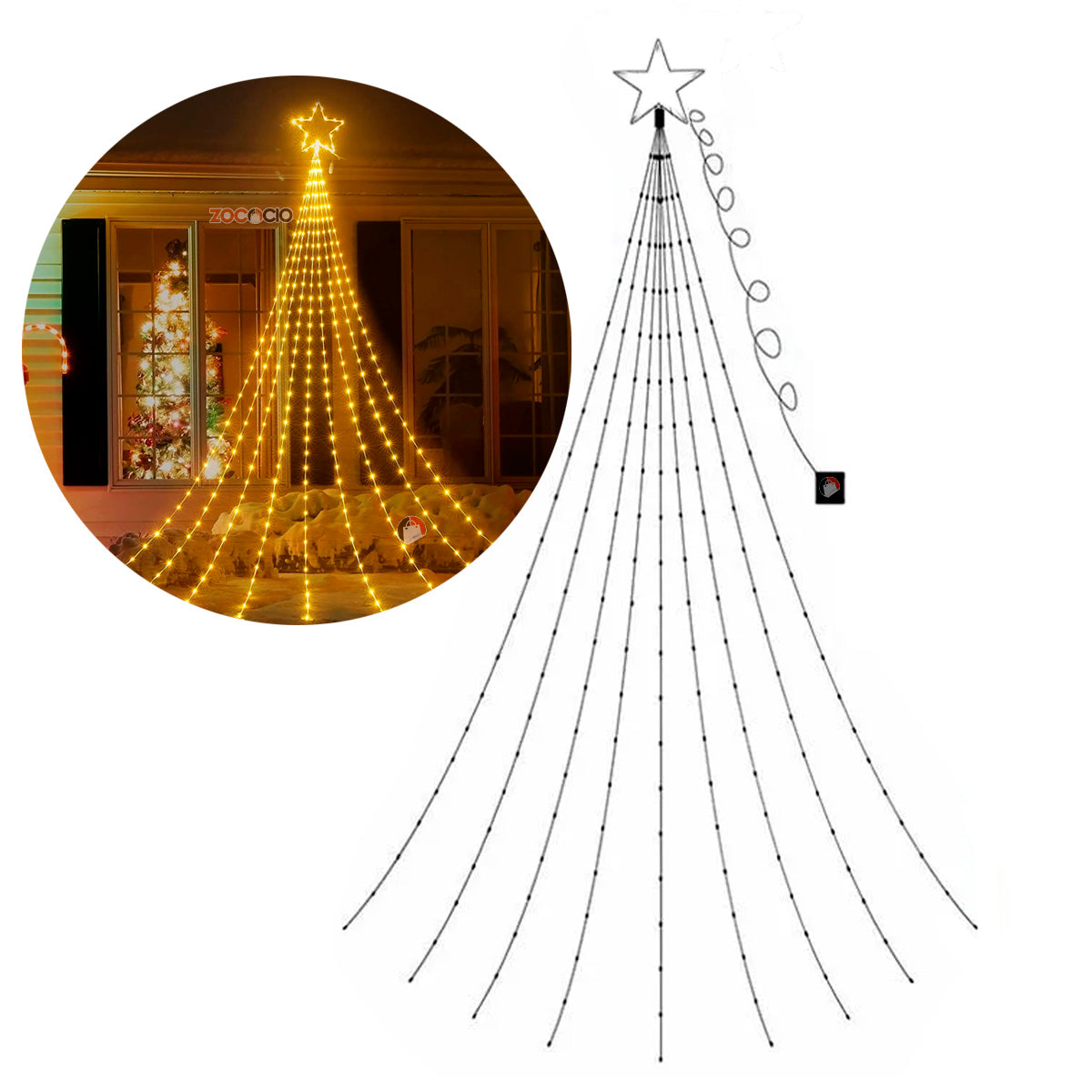 Luces digitales efecto cascada con estrella 🎄STAR MAX🌠 (Con panel solar +12 horas continuas de luz)