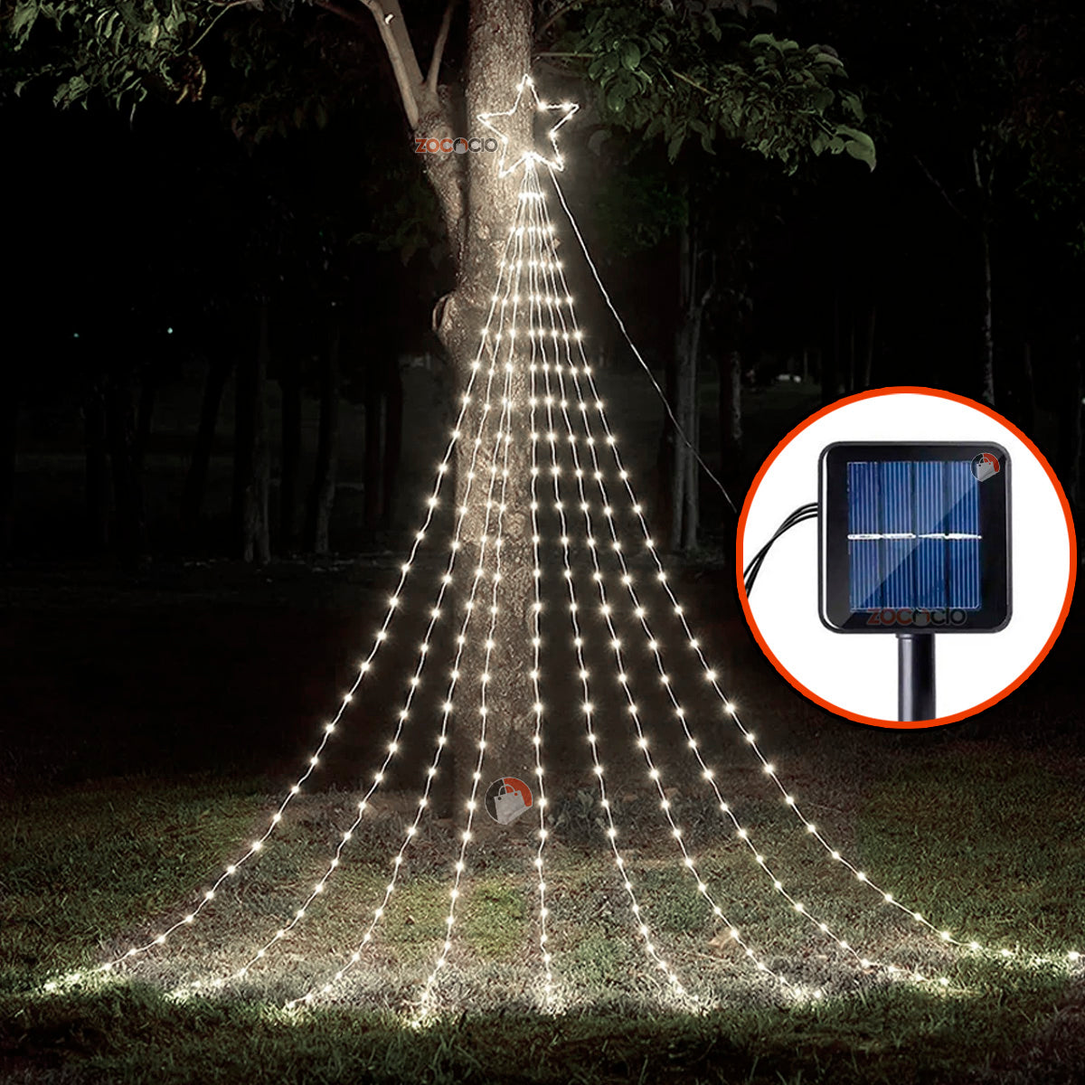 Luces digitales efecto cascada con estrella 🎄STAR MAX🌠 (Con panel solar +12 horas continuas de luz)