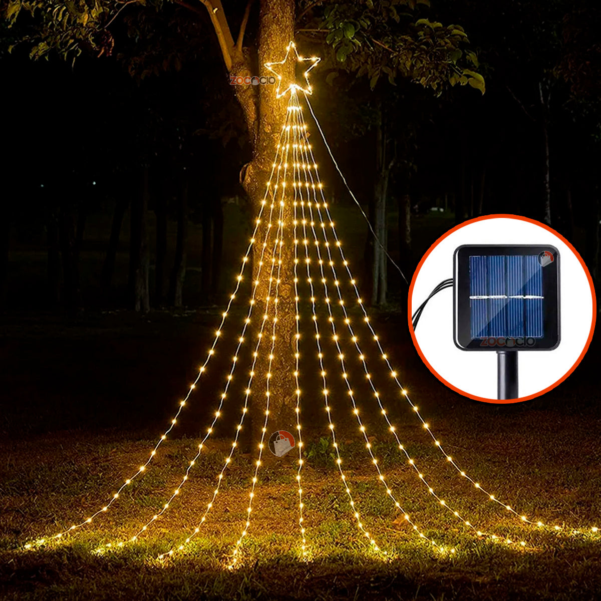 Luces digitales efecto cascada con estrella 🎄STAR MAX🌠 (Con panel solar +12 horas continuas de luz)