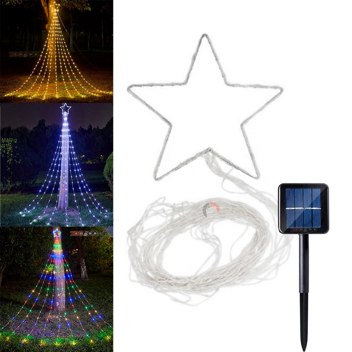 Luces digitales efecto cascada con estrella 🎄STAR MAX🌠 (Con panel solar +12 horas continuas de luz)