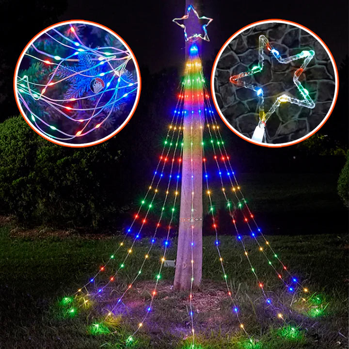 Luces digitales efecto cascada con estrella 🎄STAR MAX🌠 (Con panel solar +12 horas continuas de luz)
