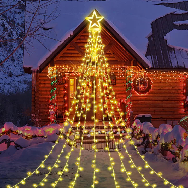 Luces digitales efecto cascada con estrella 🎄STAR MAX🌠 (Con panel solar +12 horas continuas de luz)