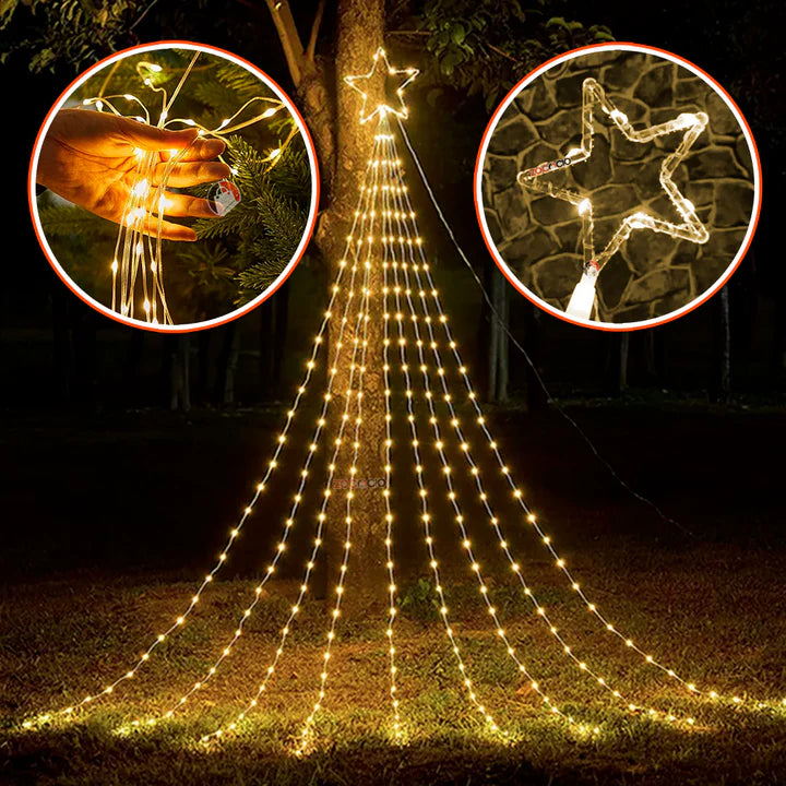 Luces digitales efecto cascada con estrella 🎄STAR MAX🌠 (Con panel solar +12 horas continuas de luz)