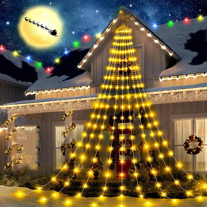 Luces digitales efecto cascada con estrella 🎄STAR MAX🌠 (Con panel solar +12 horas continuas de luz)